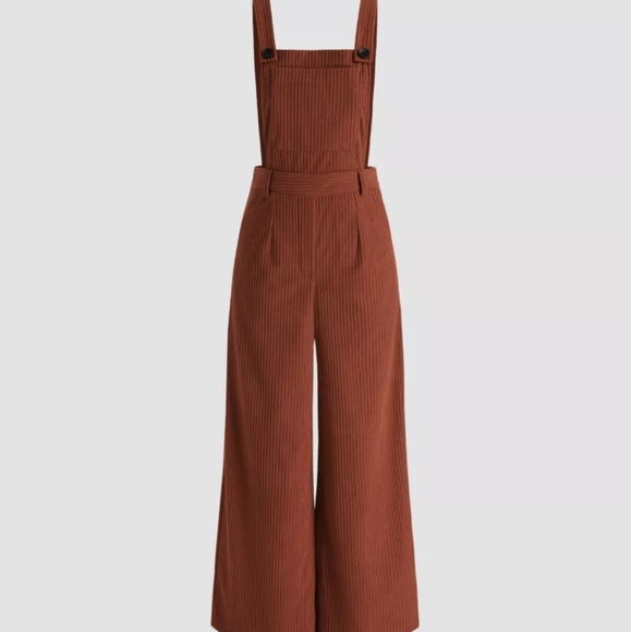 Burnt Orange Corduroy Jumpsuit Overalls Wide Leg XL - Picture 3 of 13